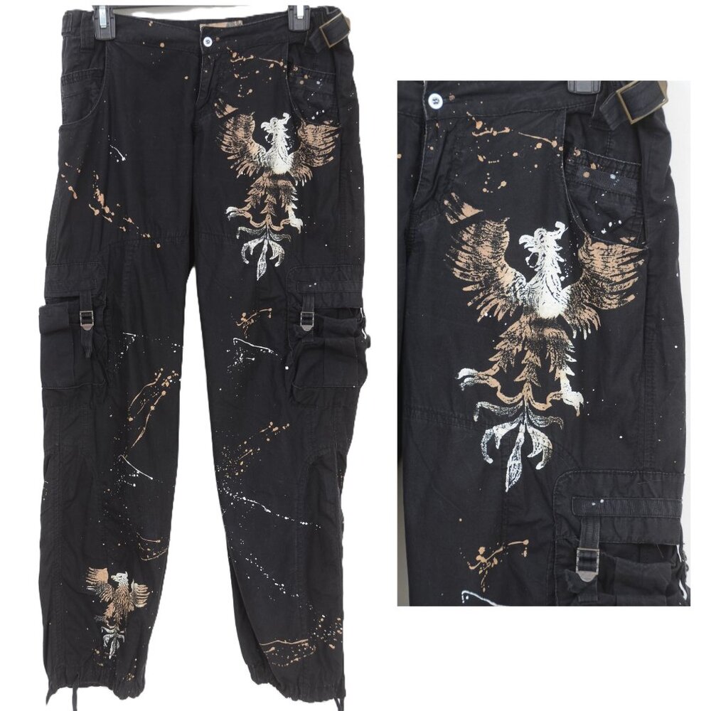 San Souci Phoenix Women's MED Cotton Cargo Jogger Pants Art Deco Punk Grunge Got